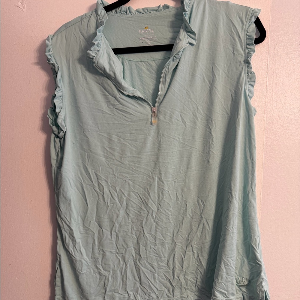 Kastel Women's Soft Blue Ruffle Blouse